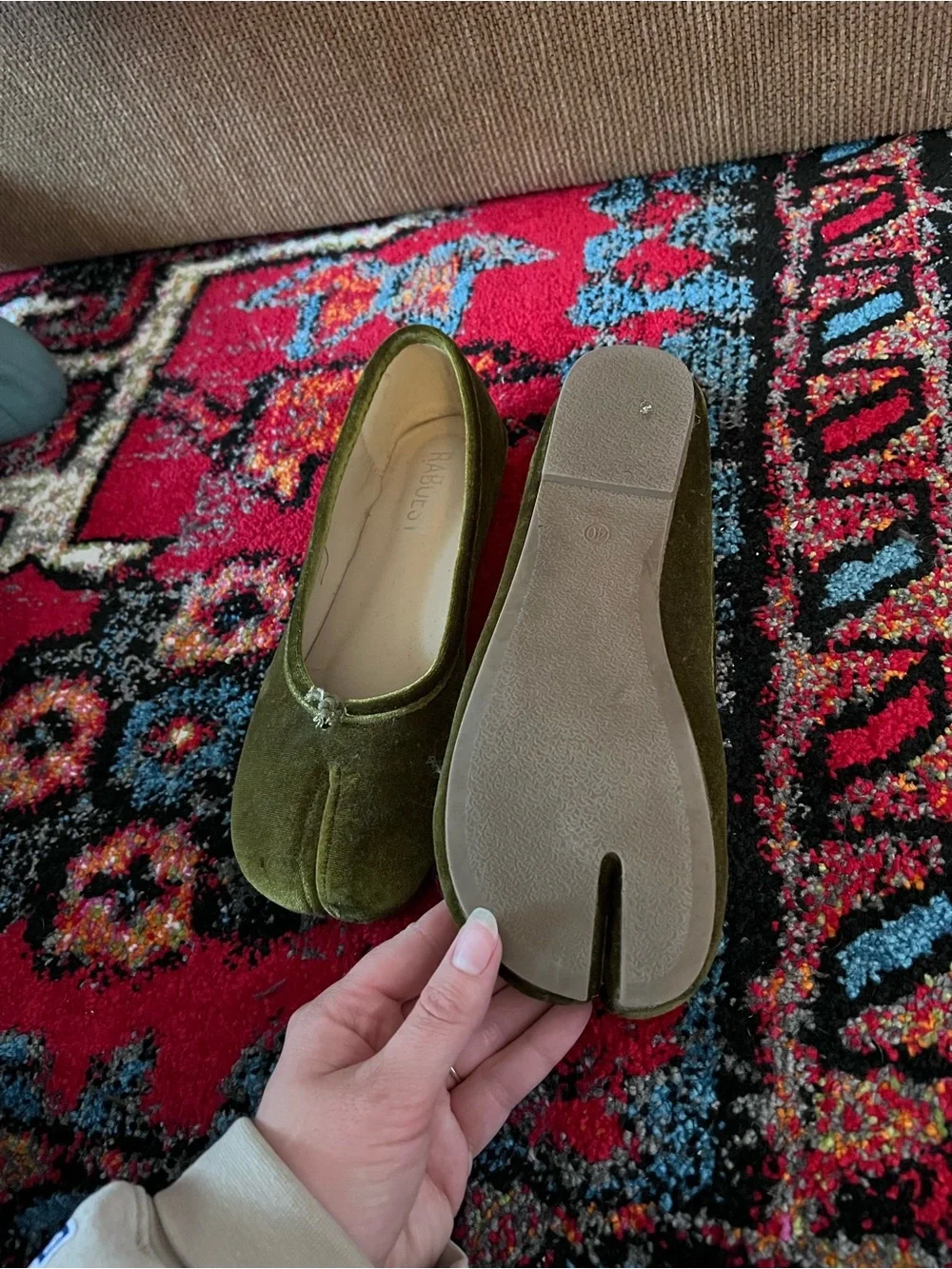 Green Velvet Raboesy Tabi Flats